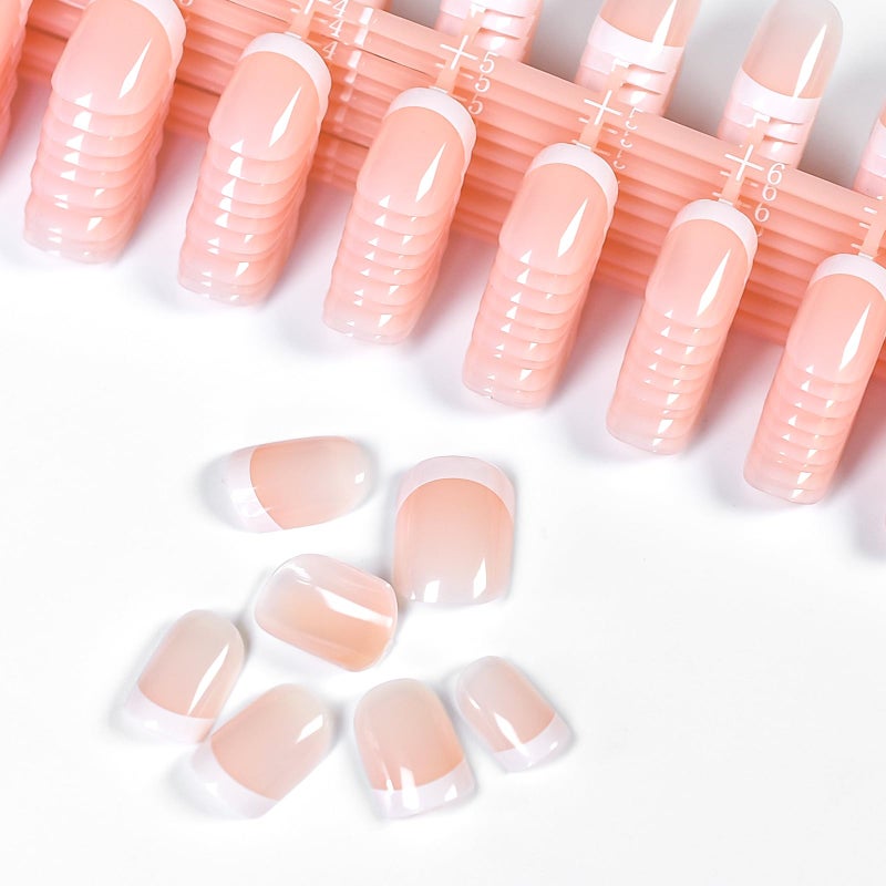 EchiQ Natural French Tip Press on Nails Short 5 Pack, 5 Set 120Pcs Salon-Like Acrylic Fake Nails with Classoc White French Designs, Glossy & Natural Jelly Glue on Nails - Image 3